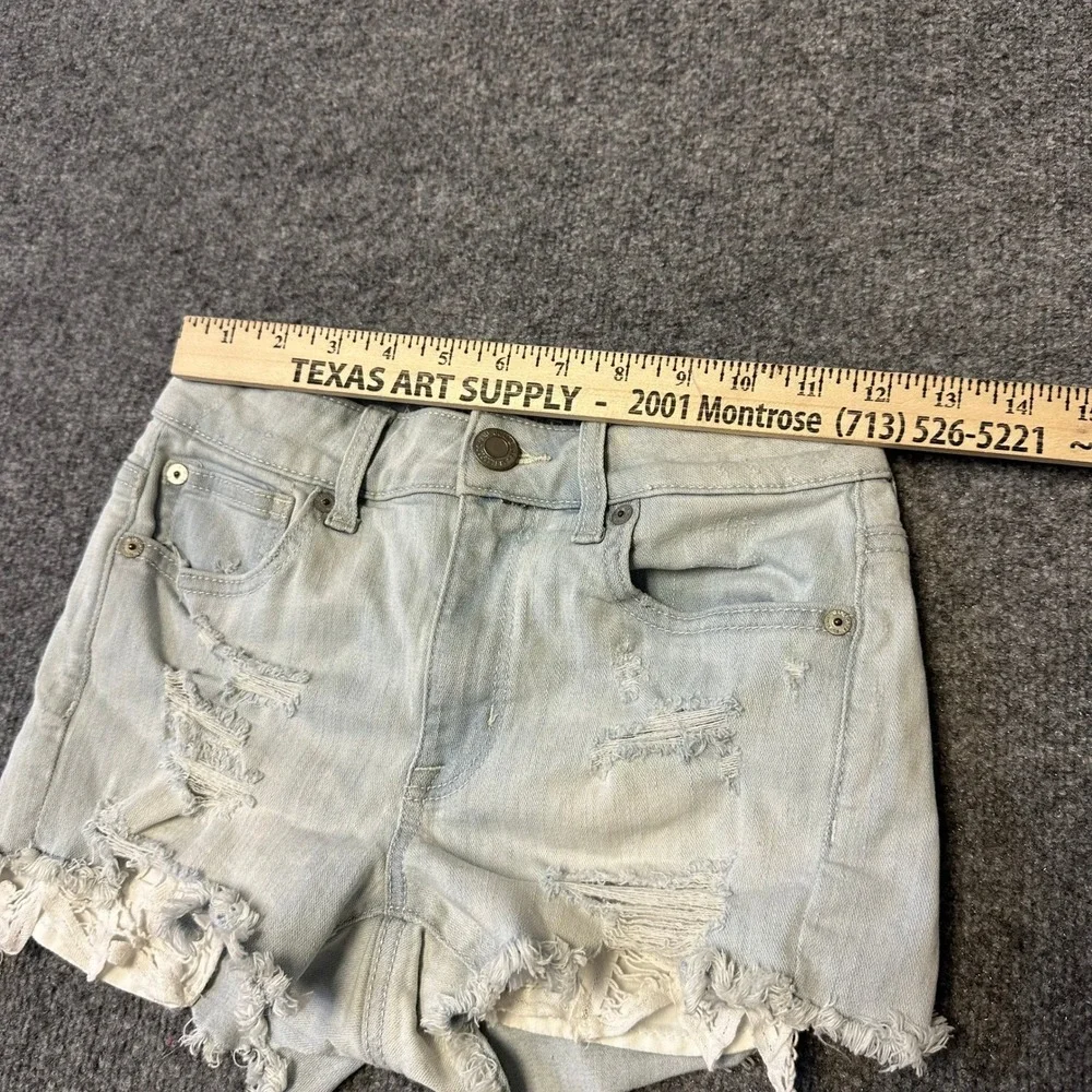 American Eagle Denim Shorts Womens Size 0 Light Wash Distressed Lace Festival